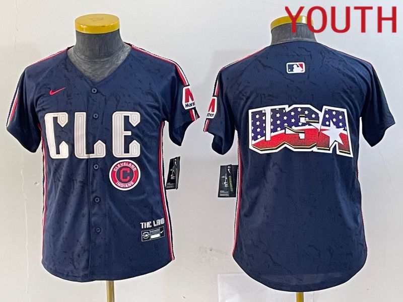 Youth Cleveland Indians Blank Blue City Edition Nike 2024 MLB Jersey style 10